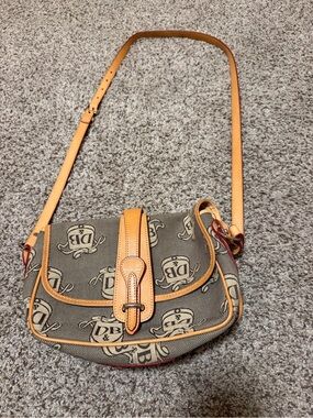 Dooney & Bourke Brown Monogram Canvas Crossbody with Tan Trim